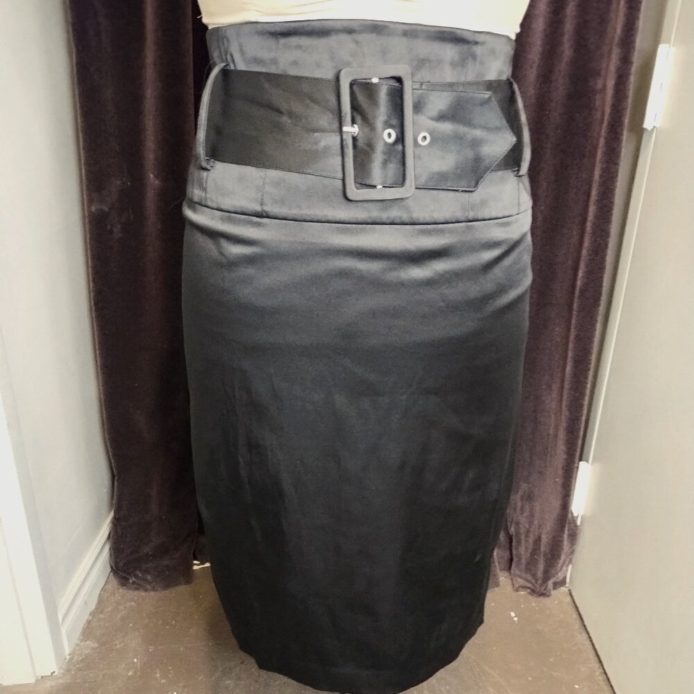 Retro-Style Black Satin Wiggle Skirt - Size 11